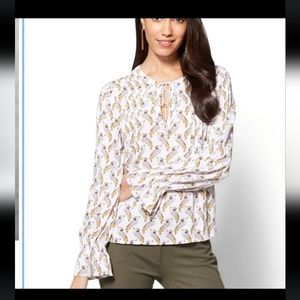 New York & Co Long Sleeve Bird Print Blouse